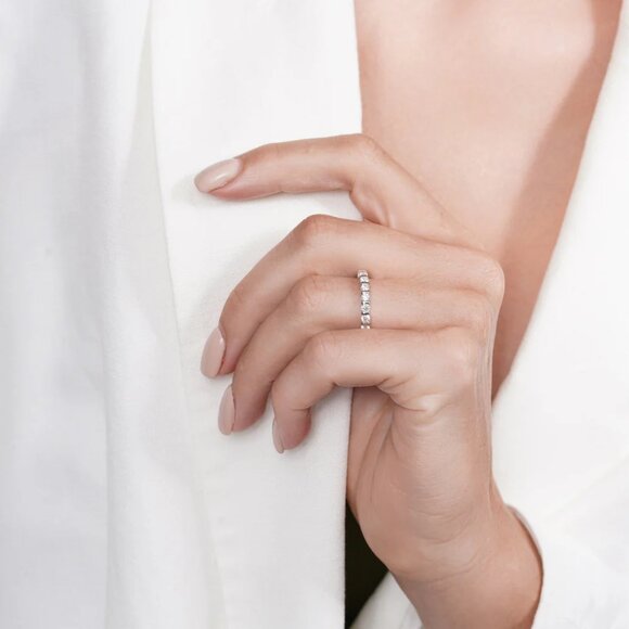 Sterling Silver 925 Rhodium Plated Moissanite Eternity Band 2.75mm Ring - Picture 2 of 12